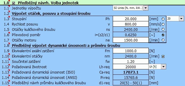 Předběžný návrh - kuličkový šroub