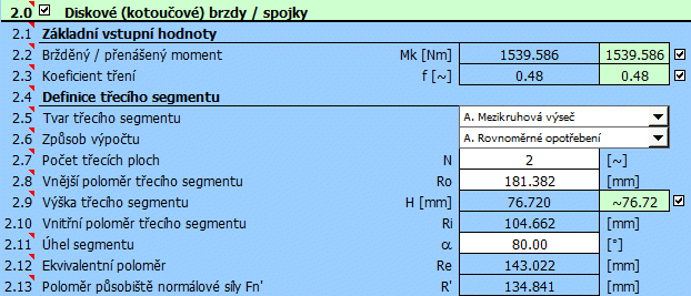 Disková brzda - výpočet