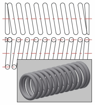 Helical Compression Cylindrical Springs - 2D and 3D model Helical Compression Cylindrical Springs - 2D and 3D model