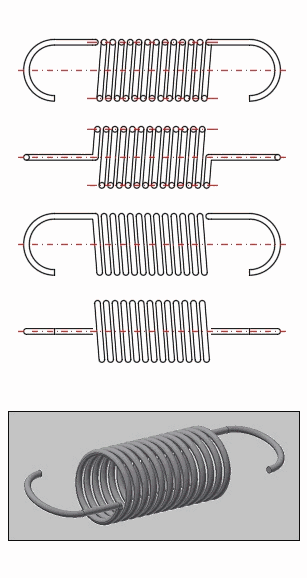 Helical Tension Cylindrical Ssprings - 2D and 3D model Helical Tension Cylindrical Ssprings - 2D and 3D model
