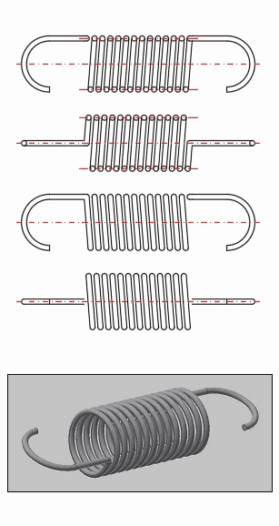 Tažná pružina - 2D a 3D model