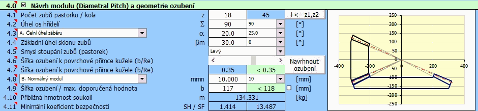 Kuželové ozubení - modul a rozměry