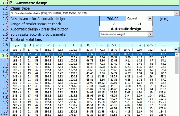 Chain Transmissions - Automatic Solution Proposal