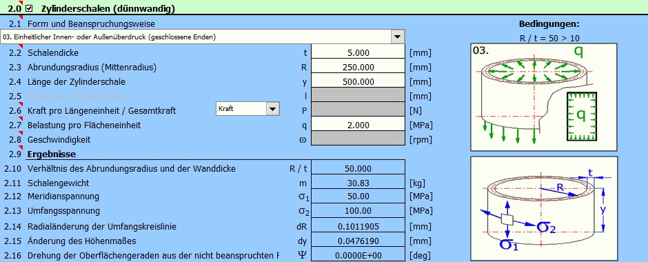 Rotationsschale - Verformungen und Spannungen